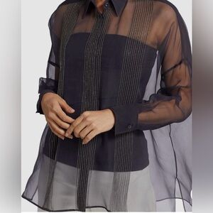 Brunello Cucinelli 100% Silk Monili Blouse – Navy | Size Large | Made in Italy